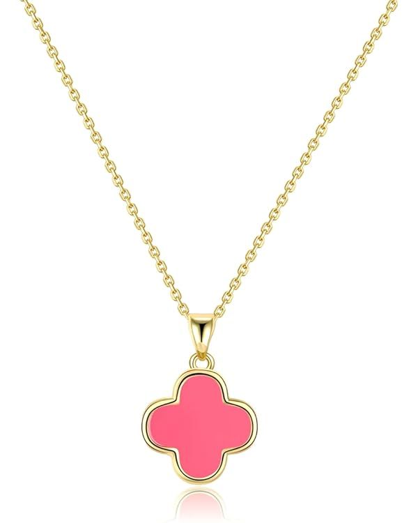 2 Side Four Leaf Clover Necklace for Women | Mother of Pearl Clover Pendant Necklace | Gold Plate... | Amazon (US)