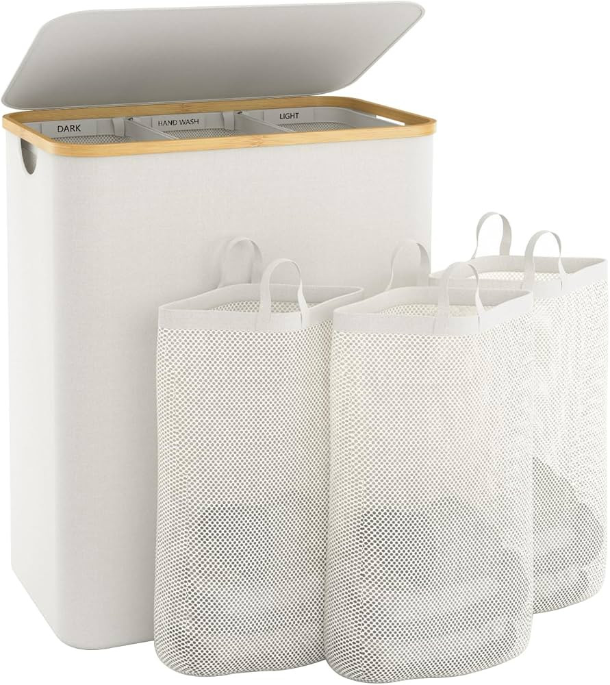 Laundry Basket with Lid, 145L Extra Large Laundry Hamper 3 Section Dirty Clothes Hampers for Laun... | Amazon (US)