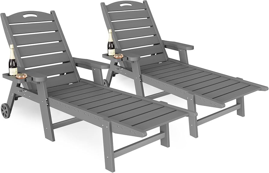 UDPATIO Outdoor Chaise Lounge Chair, HDPE Patio Lounge Chairs for Outside with Wheels & Cup Holde... | Amazon (US)