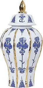Large Ceramic Vase, Hand-Painted Blue and White Ginger Jar, Luxury Home Decor Jar with Gold Rim, ... | Amazon (US)
