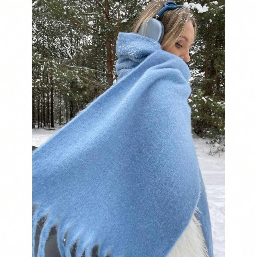 1pc Women's Autumn/Winter New Plush Tassel Scarf, Warm And Comfortable Large Shawl, Windproof And... | SHEIN