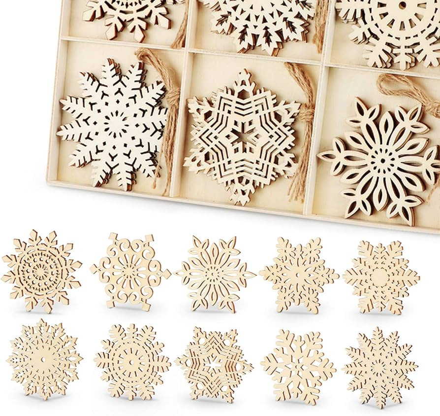 ilauke 30pcs Wooden Snowflakes Ornaments 4 inch Wood Hanging Decorations Rustic Christmas Tree Or... | Amazon (US)