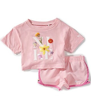 Nike Baby Girls Short-Sleeve LogoFloral-Motif Jersey T-Shirt Coordinating DRI-FIT Microfiber Shorts Set - | Dillard's