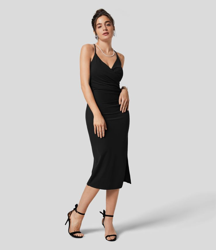 Women’s Softlyzero™ Airy Crossover Ruched Backless Lace Up Split Bodycon Cool Touch Bridesmai... | HALARA