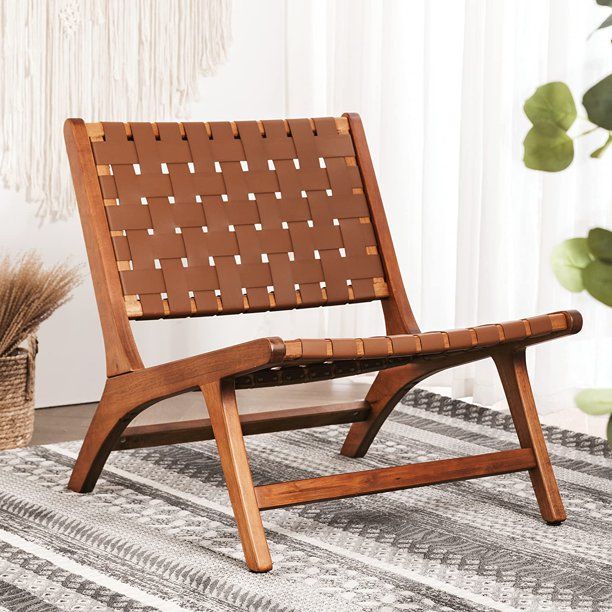 LUA BONA Faux Leather Accent Chair,Woven Living Room Chair,Club Chairs,Brown - Walmart.com | Walmart (US)