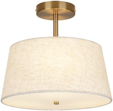 Cone-Shaped Semi Flush Mount Modern Ceiling Light Fixture, 3-Light Drum Lamp with Gold Brass Fini... | Amazon (US)