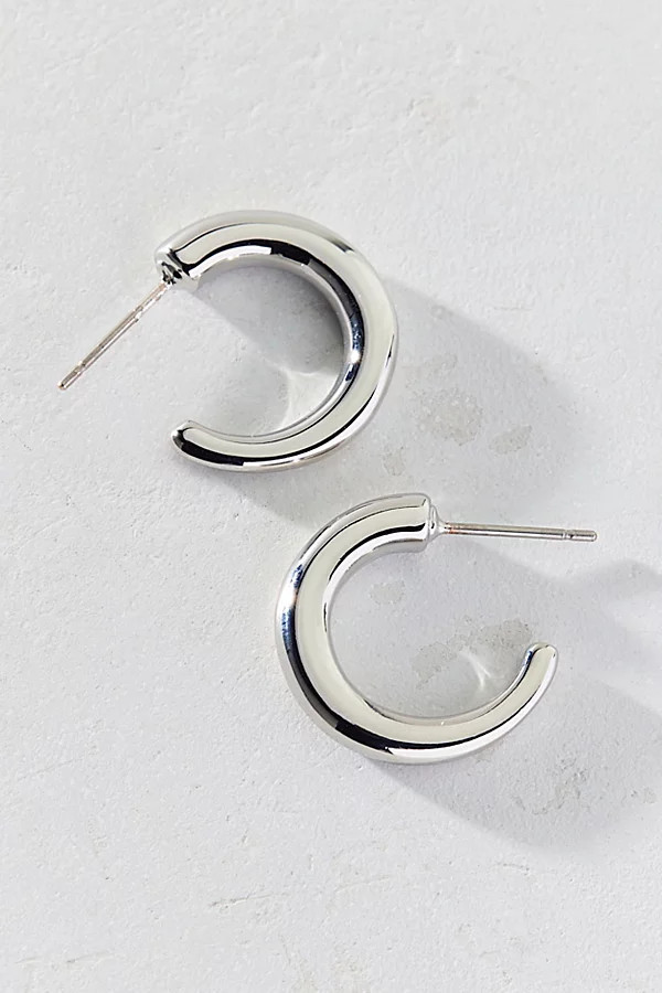 Essential Chunky Tube Hoop Earring in Silver, Women's at Urban Outfitters | Urban Outfitters (US and RoW)