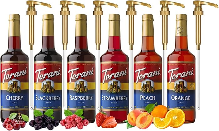 Torani Fruit Syrup Variety 6-Pack, Strawberry, Peach, Raspberry, Blackberry, Orange, and Cherry F... | Amazon (US)
