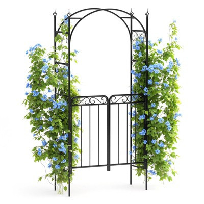 Orieon 84" Garden Arch Arbor with Gate, Metal Arch Trellis for Climbing Plants, Wedding Ceremony Decoration, Black. | Target