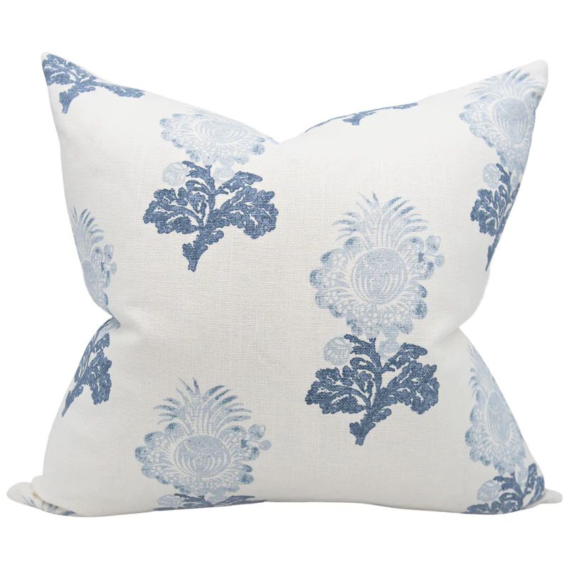 Adeline Blue Block Print Floral Luxury Designer Pillow by Arianna Belle - Custom Made-to-Order De... | Arianna Belle