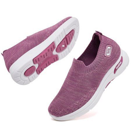 SLY Slip On Sneakers for Women Lightweight Walking Shoes Arch Support Mesh Comfy Work Shoes Pink 5.5 | Walmart (US)