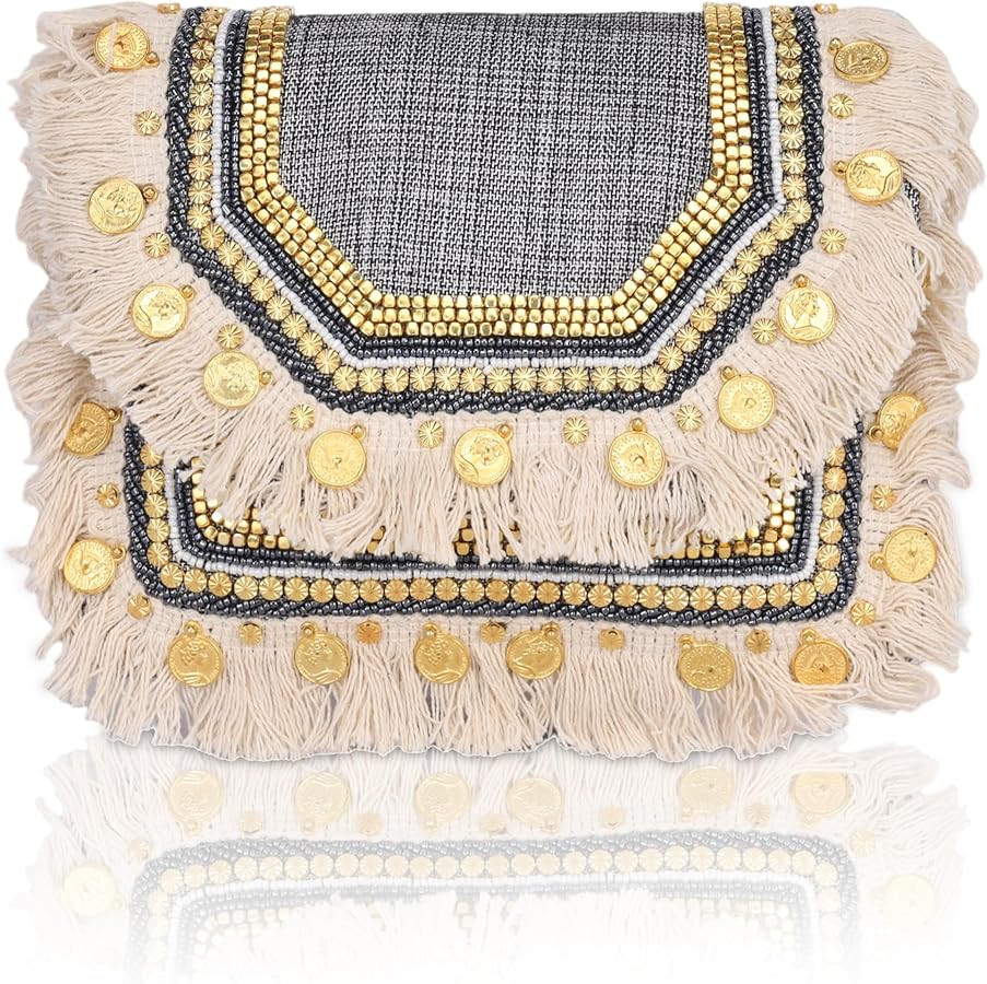 Handcrafted Boho Chic Embroidered Grey Sling Bag for Women | Amazon (US)