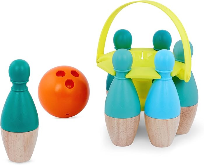B. toys – Kids Bowling Set – 6 Pin & Ball – Wooden Pins & Carry Caddy – Family Activities... | Amazon (US)
