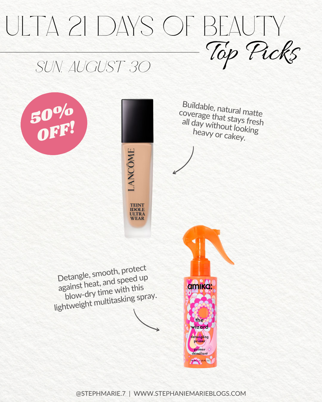 ULTA'S 21 DAYS OF BEAUTY SALE IS HERE ✨ These beauty favorites from Lancome and Amika are 50% off today only!  

 #LTKSeasonal #LTKOver40 #LTKBeauty