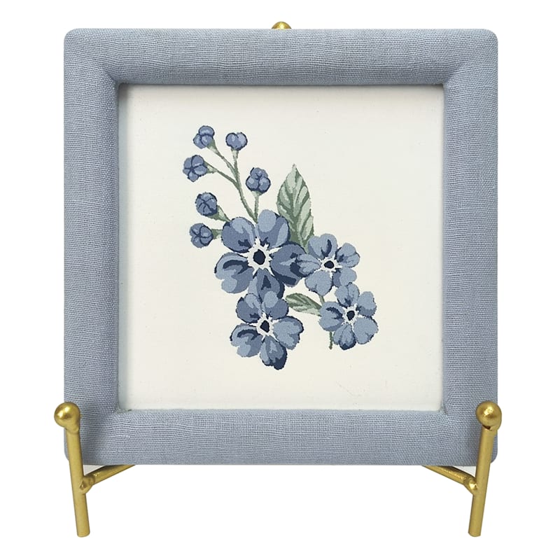 Blue Framed Flower Art on Stand, 6" | At Home