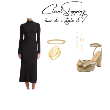 Client shopping shoes and accessories for this black dress. Also linking a few other shoes I think go well.