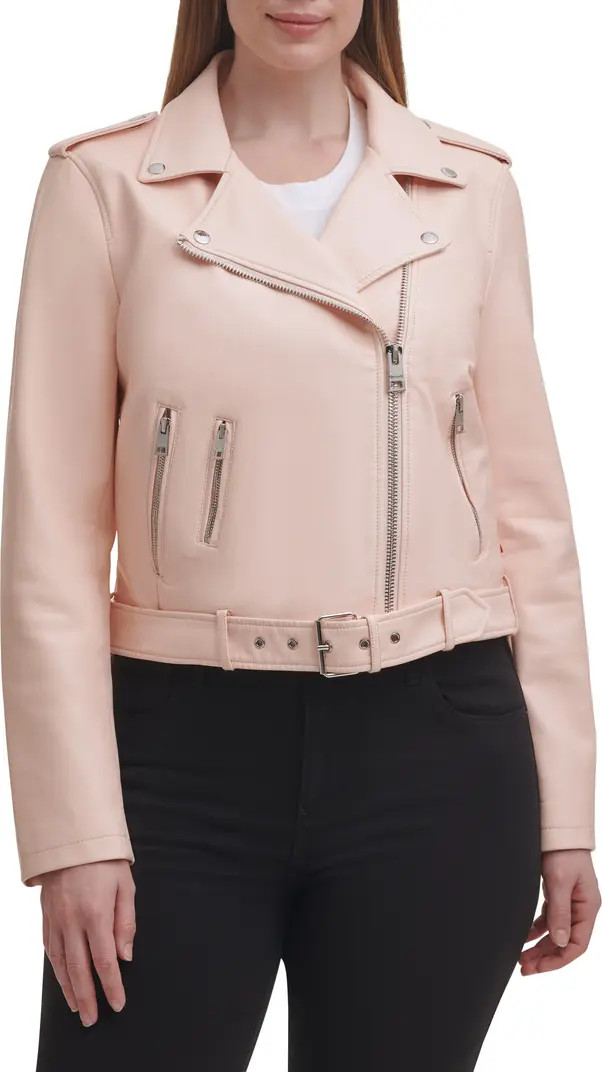 Water Repellent Faux Leather Fashion Belted Moto Jacket | Nordstrom