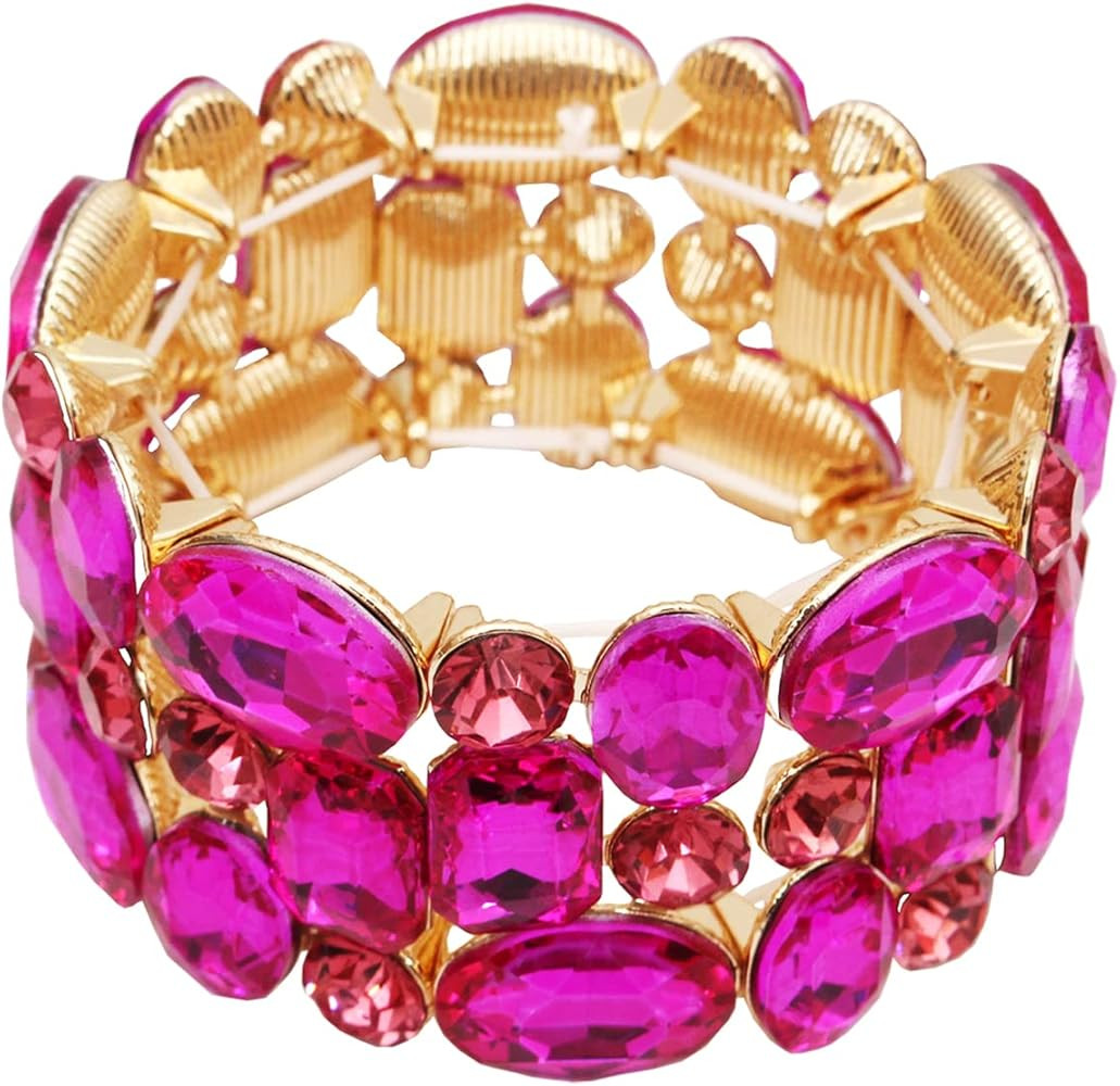 Women’s Wedding Bridal Crystal Leaf Flower Stretch Bangle Elastic Wide Bracelet Jewelry for Bri... | Amazon (US)