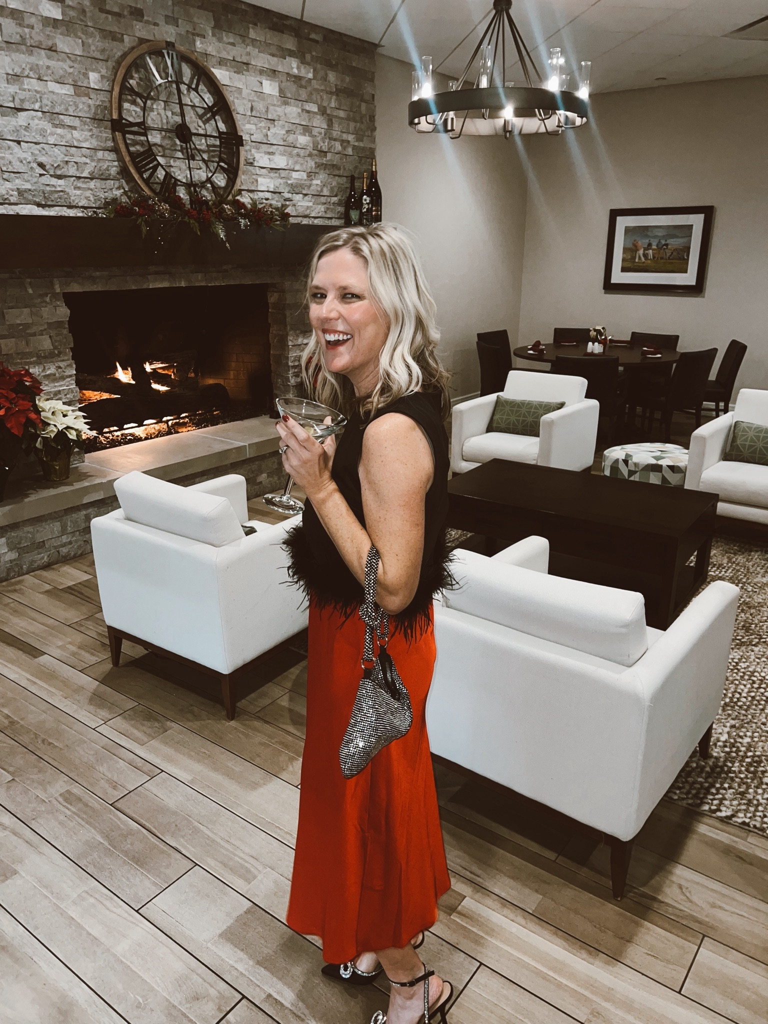 Holiday party outfit. Dress shoes with bows and a rhinestone purse. Red satin skirt 

#LTKstyletip #LTKfindsunder50 #LTKSeasonal