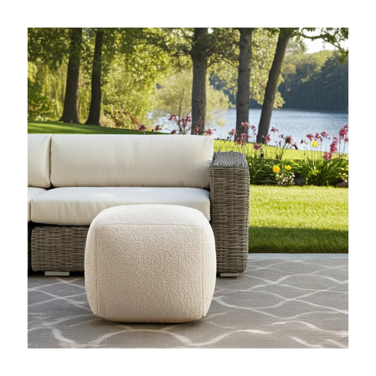 18" Beige Polyester Cube Outdoor Pouf Ottoman | Wayfair North America