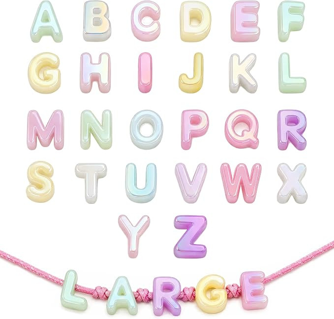 Leovqn 26Pcs Chunky Letter Beads Large Hole Acrylic Bubble Alphabet Beads | Full A-Z Set, 6mm Hor... | Amazon (US)