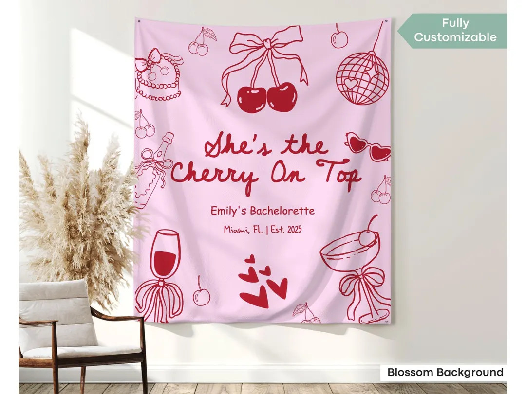 Custom She's the Cherry on Top Bachelorette Banner Decor Martini Bow Cherry Bachelorette Party Ta... | Etsy (US)