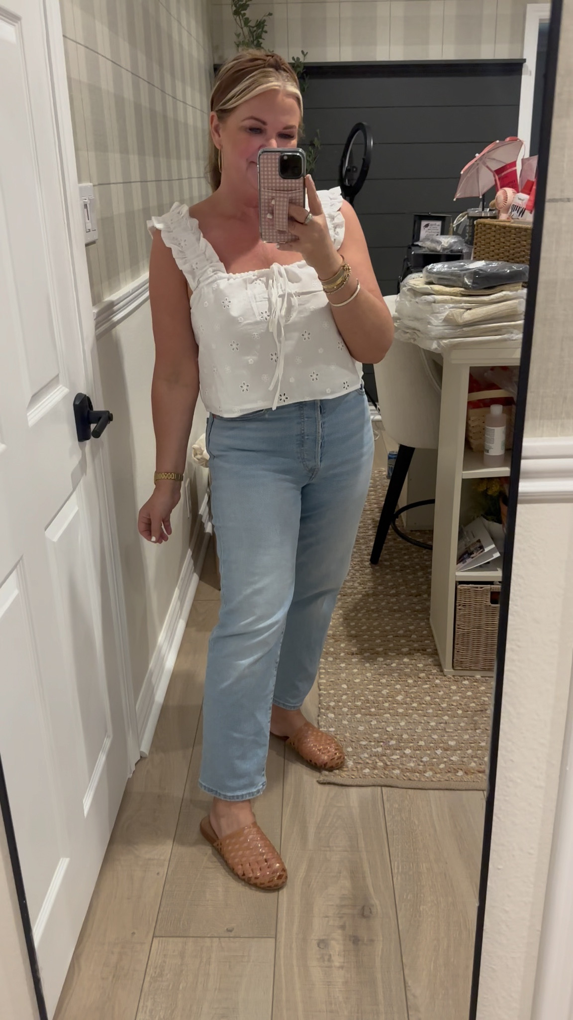 How cute is this top?! I just love it. Perfect with high waisted jeans. Great for Summer☀️ Wearing a M #gifted @Petal & Pup 

#LTKSeasonal #LTKOver40 #LTKootd