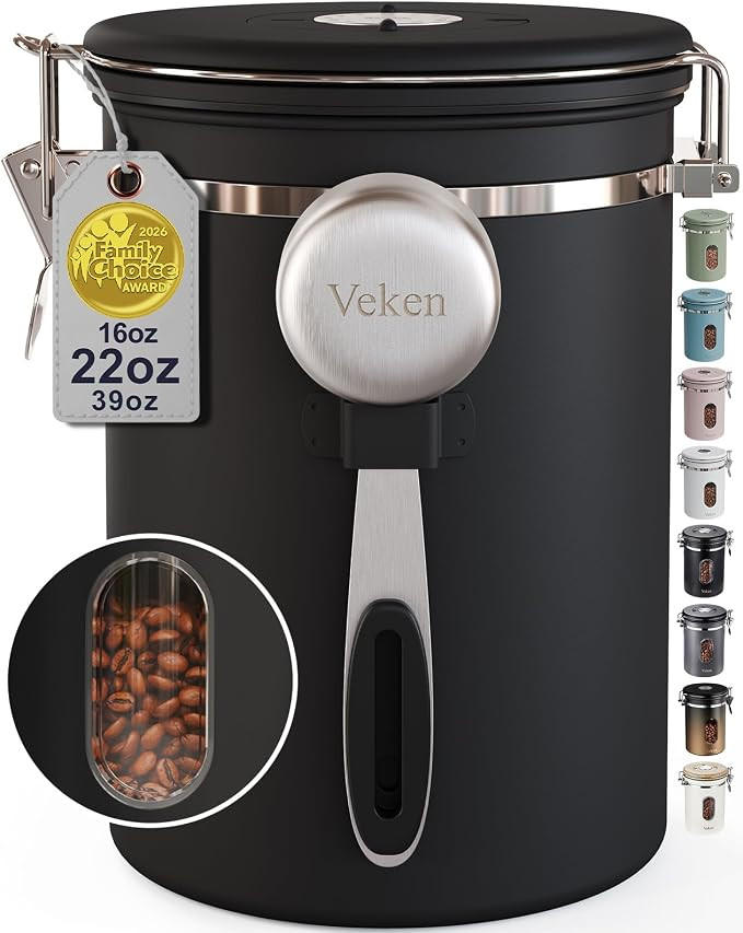 Veken Coffee Canister with Window, Airtight Stainless Steel Container, 22OZ | Kitchen Food Storag... | Amazon (US)