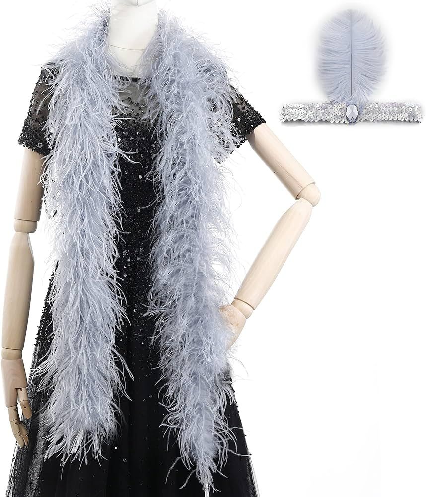 Soarer Grey Ostrich Feather Boas – 2yards 3ply long boas for Party, DIY Production, Clothing De... | Amazon (US)