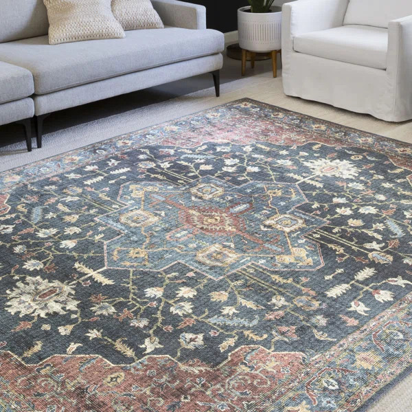 Gelo Oriental Denim/Brick Area Rug | Wayfair Professional