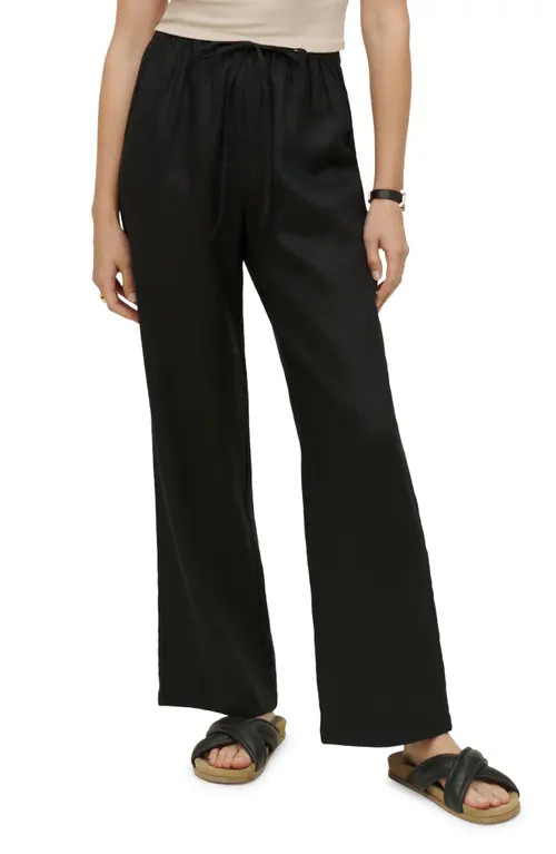 Reformation Olina Drawstring Straight Leg Linen Pants in Black at Nordstrom, Size X-Large | Nordstrom