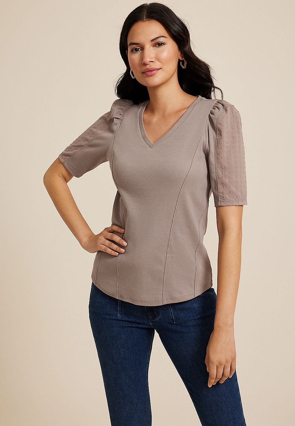 Swiss Dot Puff Sleeve Blouse | Maurices