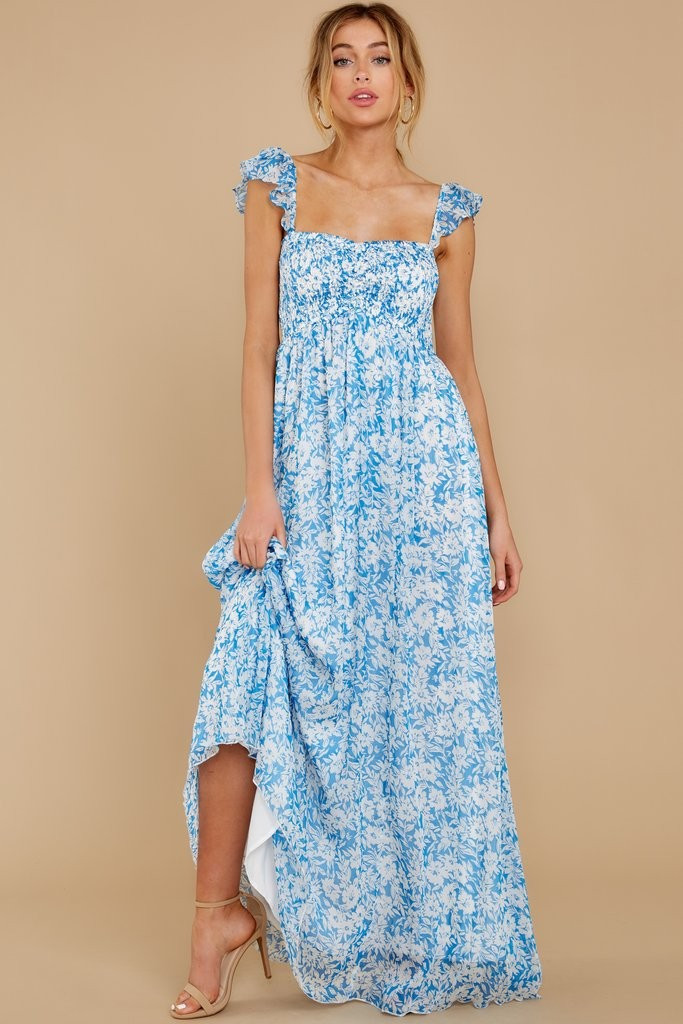 Let's Make Memories Blue Floral Print Maxi Dress | Red Dress 