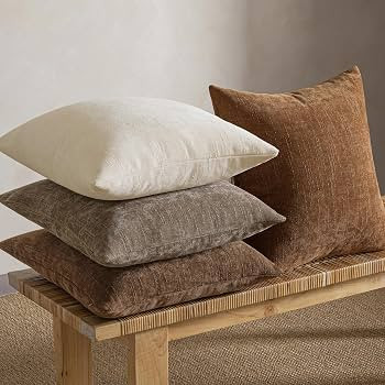 MIULEE Pack of 4 Decorative Throw Pillow Covers 18x18 Inch Brown Chenille Textured Throw Pillows ... | Amazon (US)
