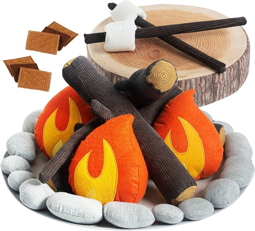 Pretend Campfire Set for Kids with S'Mores Kit & Wood Log Pillow - Soft, Safe & Durable Toy Campf... | Amazon (US)