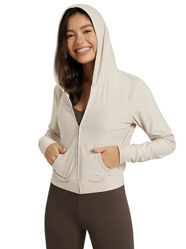 ODODOS Women's Full-Zip Cropped Hoodie - odSTRATUM Tech Ultra Soft UPF 50+ Hooded Jacket with Poc... | Amazon (US)