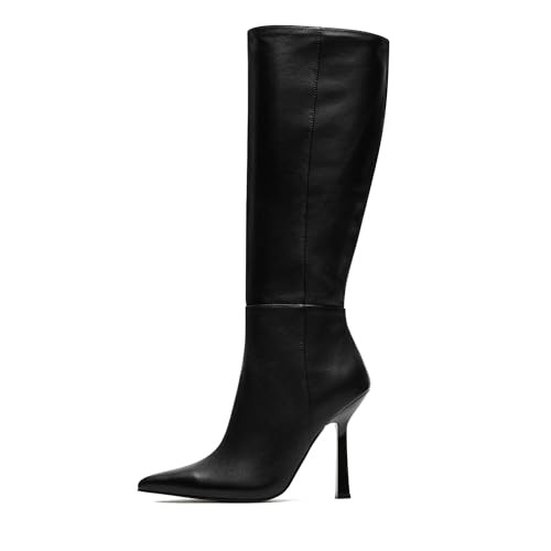 USIMAD Black Knee High Boots - Thigh High Leather Boots for Women Long Tall Boots Classic Fashion Style with Stiletto Heel, Pointed Toe and Side Zipper Design for Fall and Winter | Amazon (US)