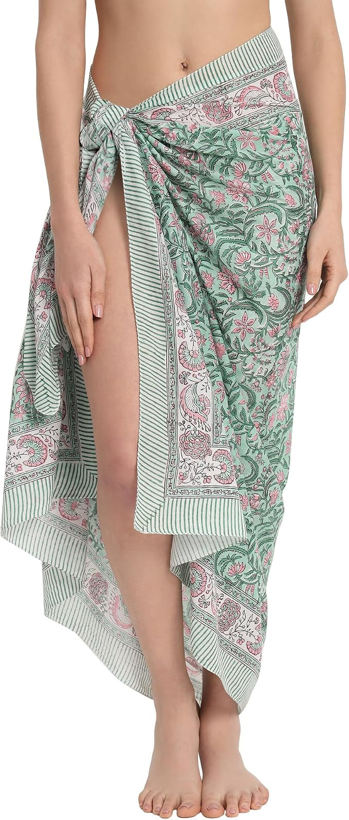 Swimsuit Beach Sarong Cover Ups for Swimwear Women-Hand Print Wrap Skirt | Amazon (US)