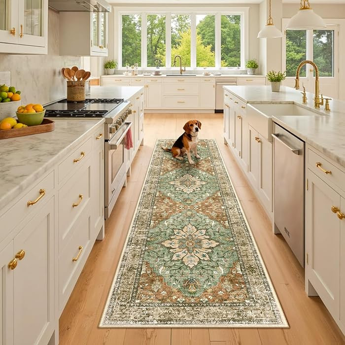 Area Rugs 2'x8' Washable Non-Slip, Floral Vintage Distress Print Pattern Medallion Carpet for Liv... | Amazon (US)
