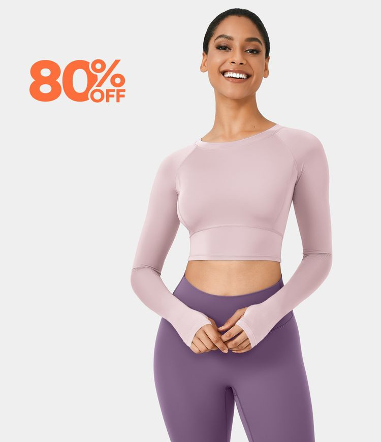 Solid Thumb Hole Cropped Yoga Sports Top | HALARA