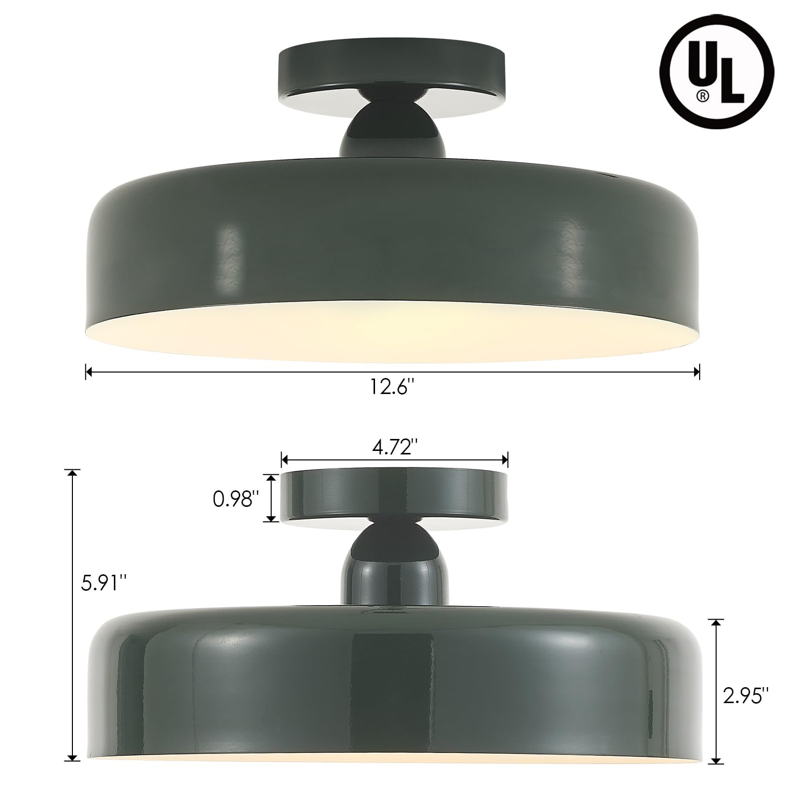 VILUXY 13-Inch Industrial Semi Flush Mount Ceiling Light Vintage Green Light Ceiling Mount Lamp F... | Amazon (US)