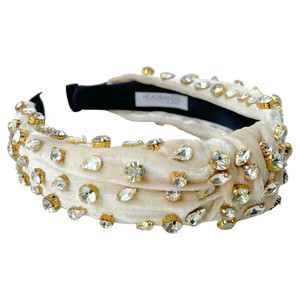 Traditional Knot Headband - Velvet Cream Gem | Headbands of Hope