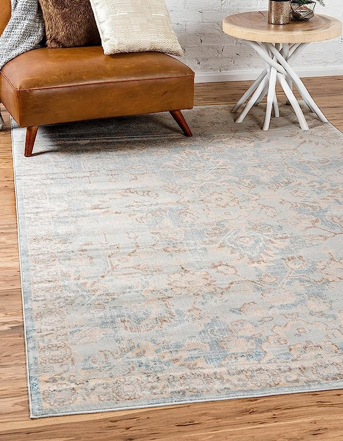 Unique Loom Paris Collection Pastel Tones Traditional Distressed Light Blue Area Rug (9' 0 x 12' ... | Amazon (US)