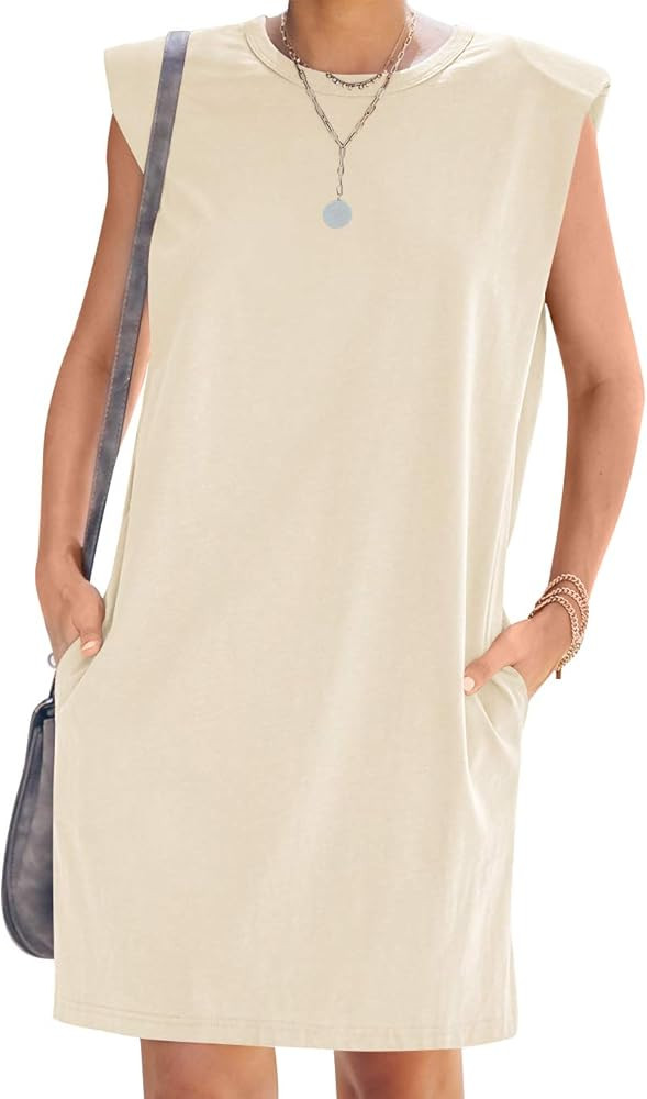 Clarisbelle Women Shoulder Pads Short Sleeveless Tank Dresses Loose Casual Summer Mini Dress with... | Amazon (US)