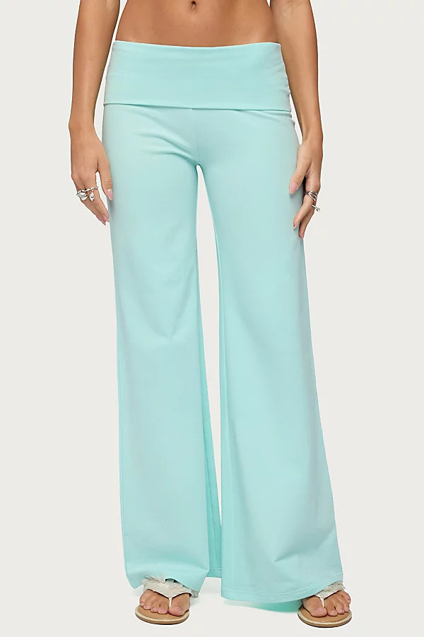 Edikted Wide Leg Fold Over Pants in Turquoise, Women's at Urban Outfitters | Urban Outfitters (US and RoW)