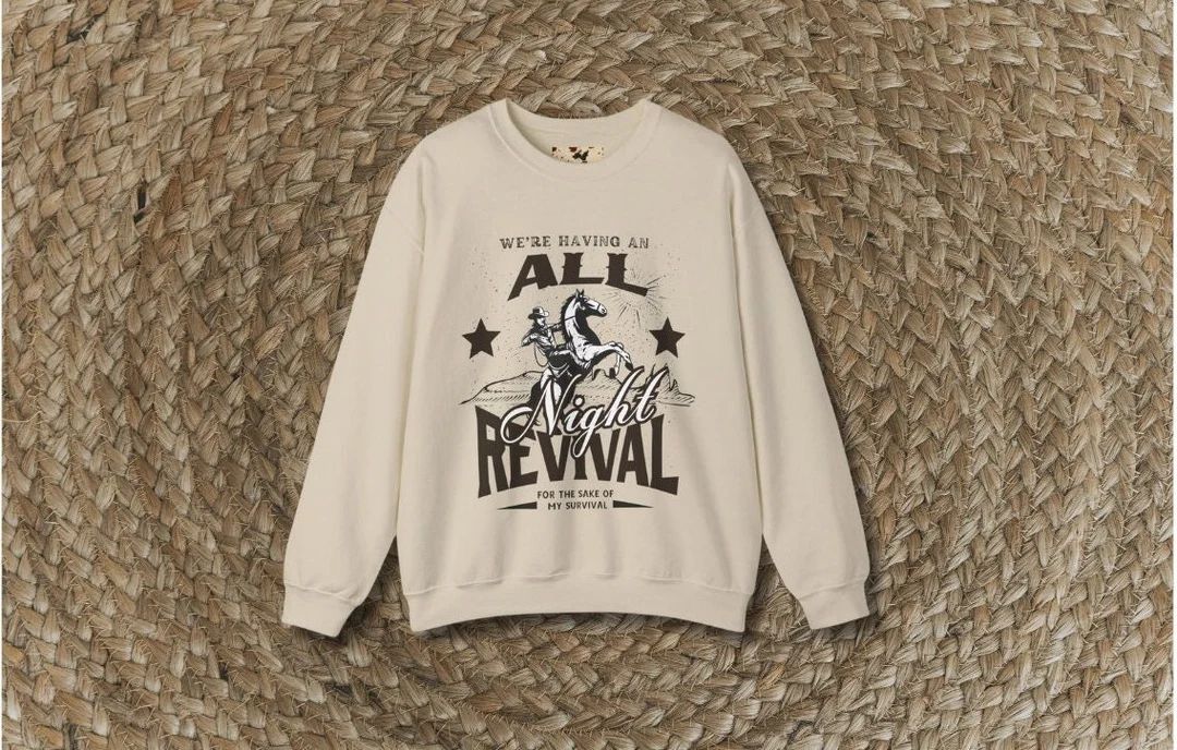 All Night Revival Sweater Zach Bryan Country Music Fan Gift Mens Womens Unisex Beige Sweatshirt R... | Etsy (US)