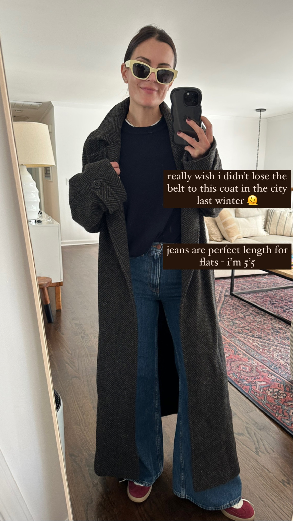 Long coat day outfit 
Belted herringbone coat 

#LTKSeasonal #LTKstyletip