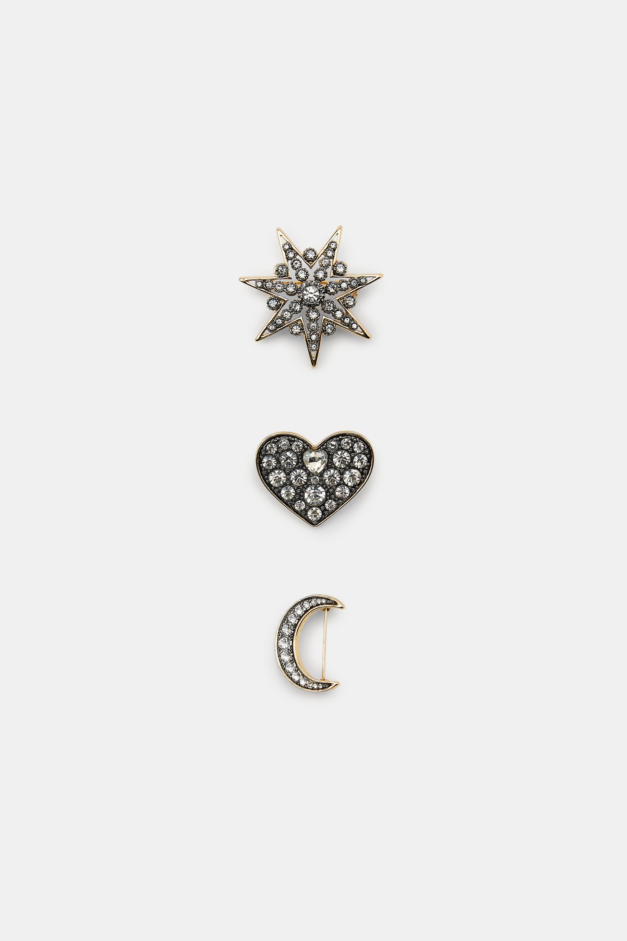 THREE-PACK OF SPARKLY MOON AND STAR BROOCHES | Zara US