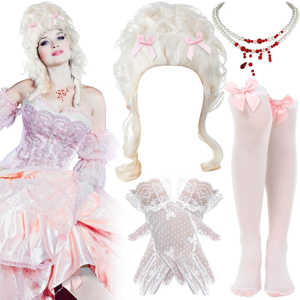 7 Pcs Blonde Victorian Wig 18th Century Costume Dripping Blood Imitation Pearls Lace Gloves Socks... | Amazon (US)