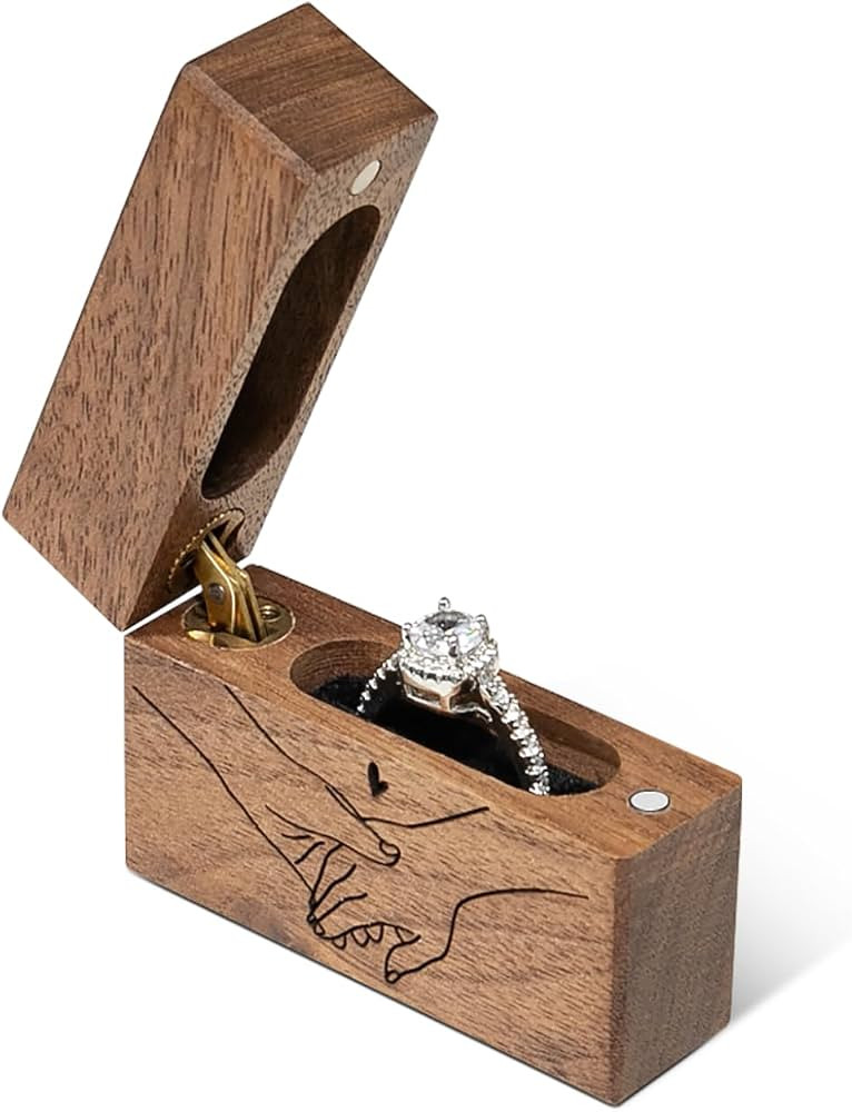 Wooden Engagement Ring Box Small Slim Proposal Wedding Ring Case | Amazon (US)